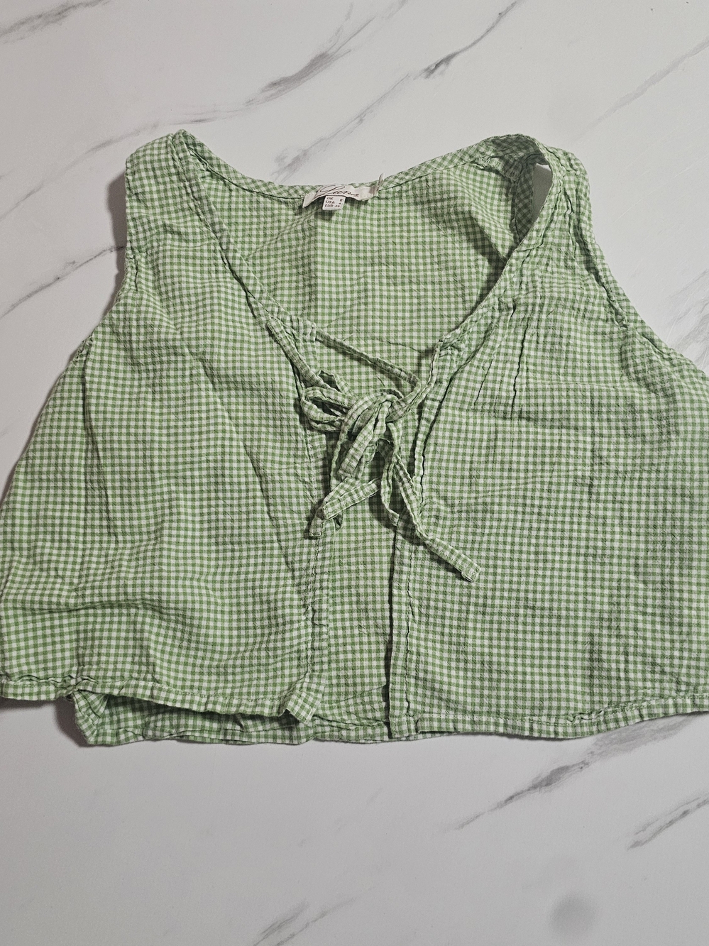 Luna Green Gingham Tie-Front Crop Top